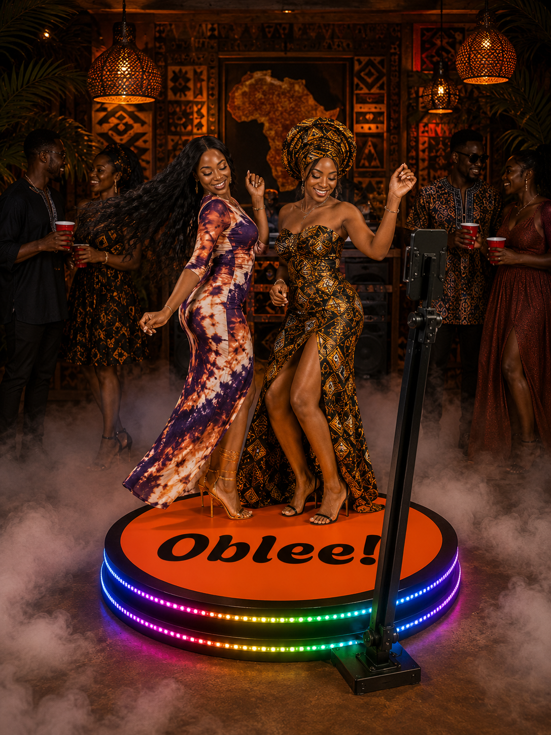 Oblee 360 spin booth with guests on red carpet