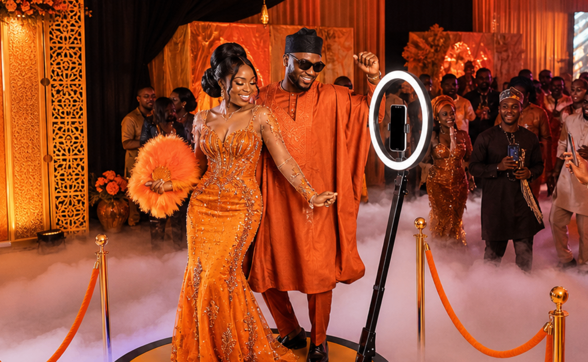 360 spinning photobooth at an African-themed party